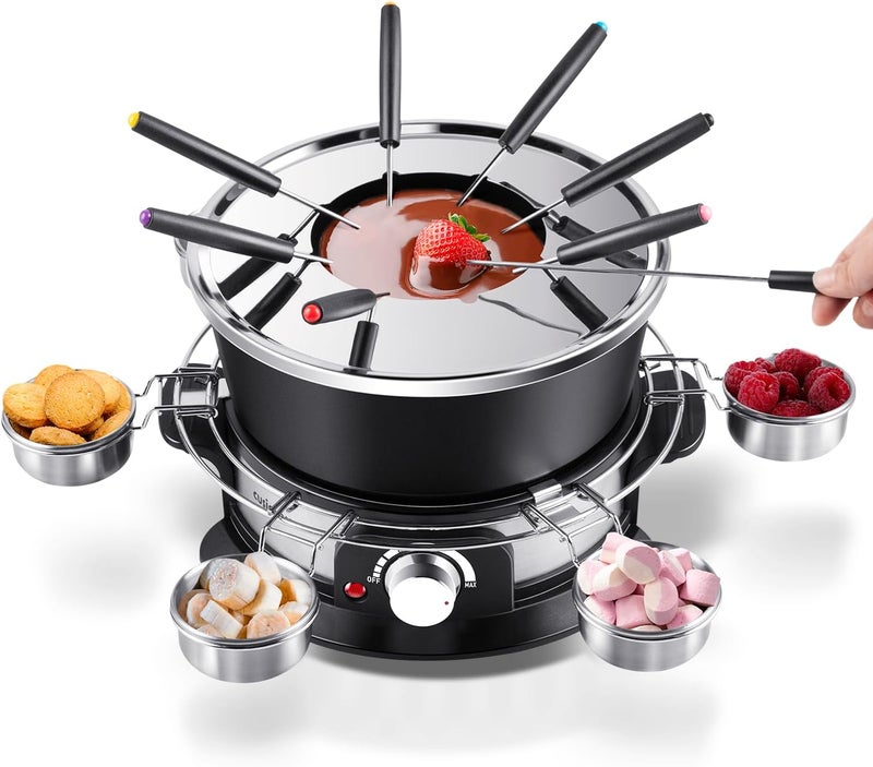 CUSIMAX Electric Fondue Set with 1300W Power Temperature Control for Cheese,Chocolate,Oil and Broth, 2L Non-Stick Electric Fondue Pot with 8 pcs Forks,6 pcs Cups and Removable Anti-Scald Handle - Image 2